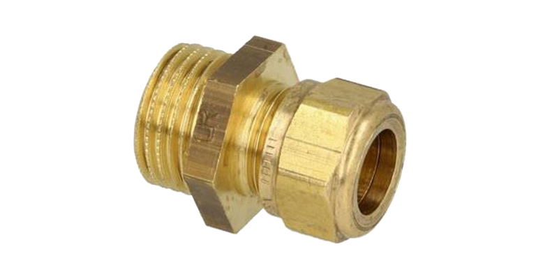 Brass compression fitting, straight/US for pipe Ø 22 mm x 1"